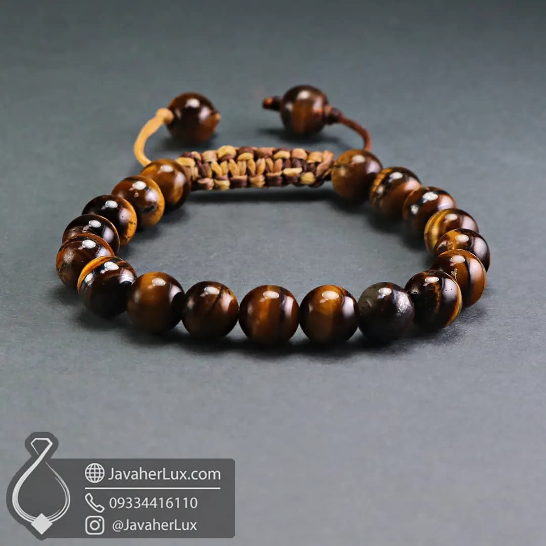 دستبند سنگی چشم ببر اصل بافت گره کشویی جواهرلوکس _ کد 401044 — تصویر ۸