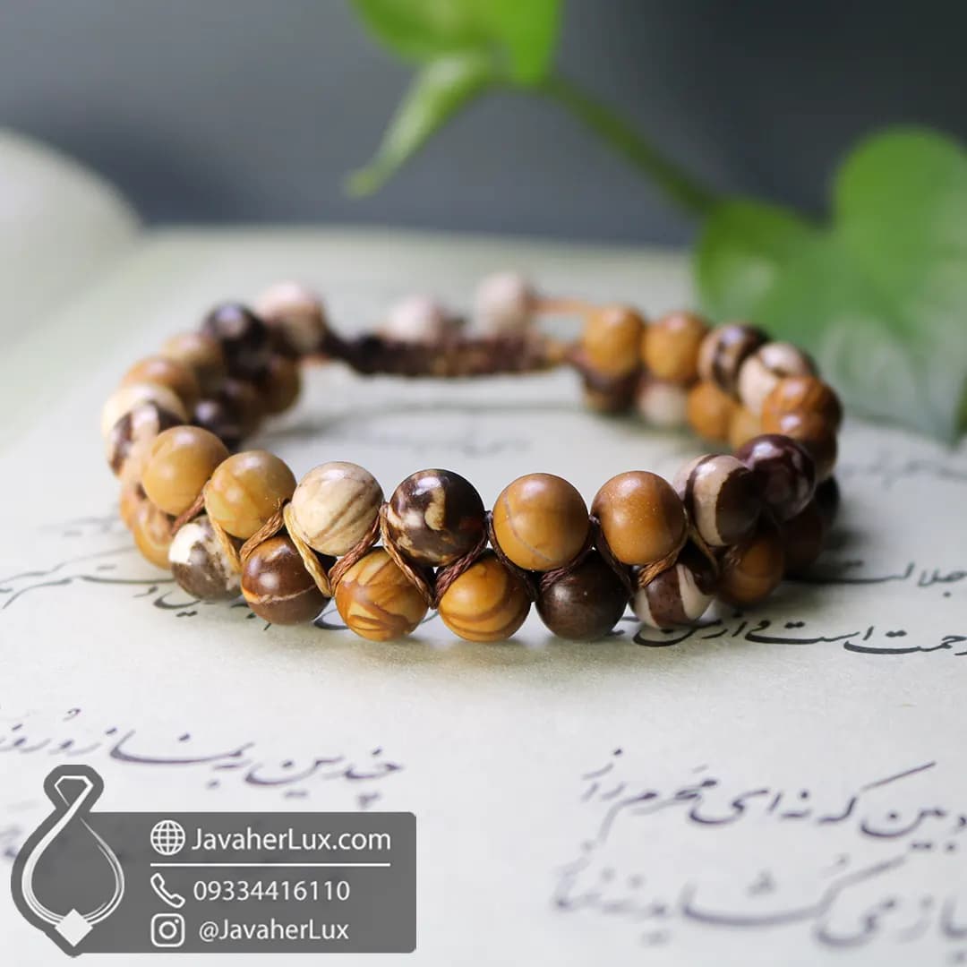 دستبند سنگ زبرا جاسپر قهوه‌ای و جاسپر چوبی مدل دورج بافت جواهرلوکس _ کد 401043 — تصویر ۸