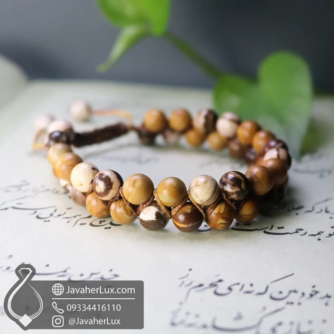 دستبند سنگ زبرا جاسپر قهوه‌ای و جاسپر چوبی مدل دورج بافت جواهرلوکس _ کد 401043 — تصویر ۷
