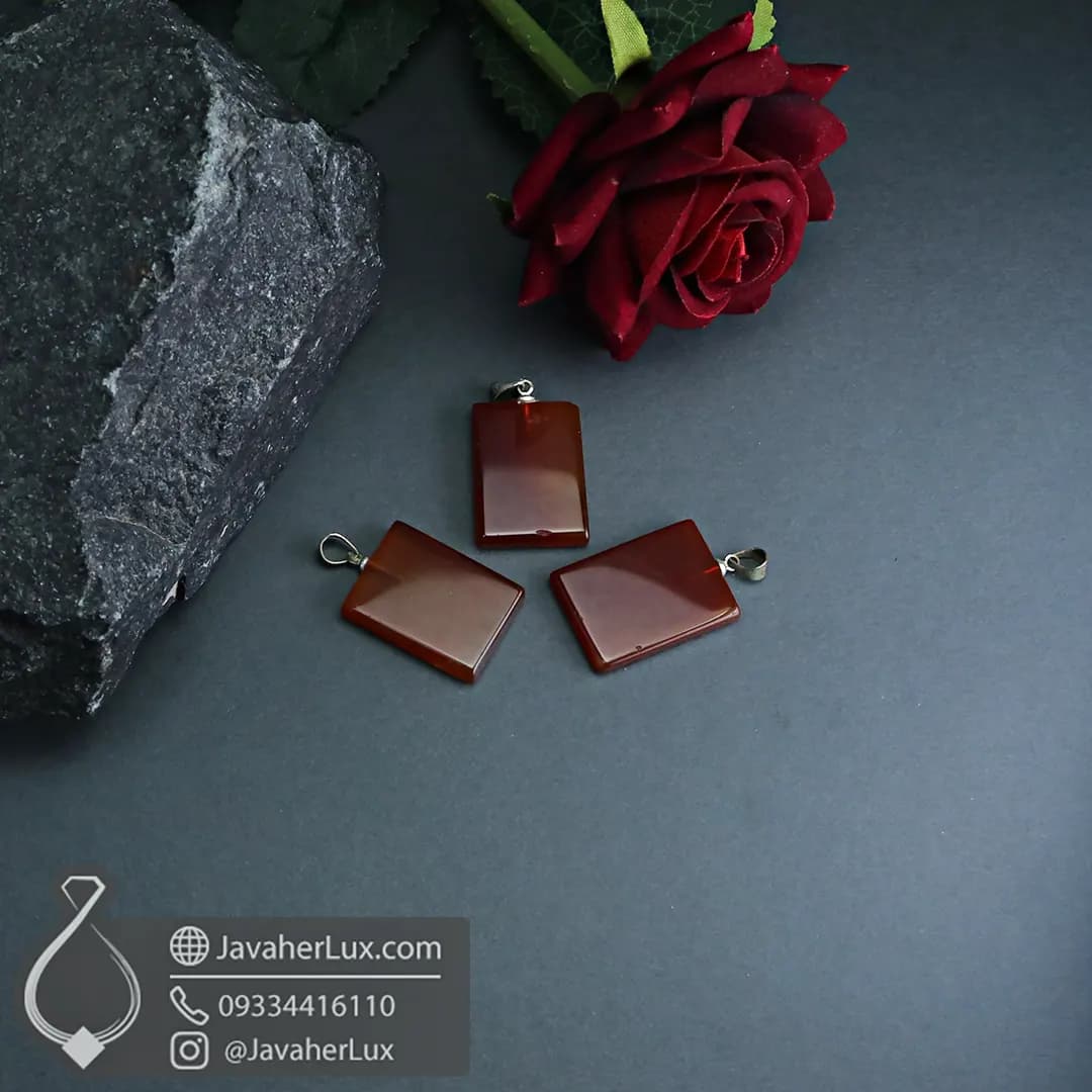 گردنبند سنگ عقیق اصل و طبیعی تراش مستطیل _ کد 401039 — تصویر ۳