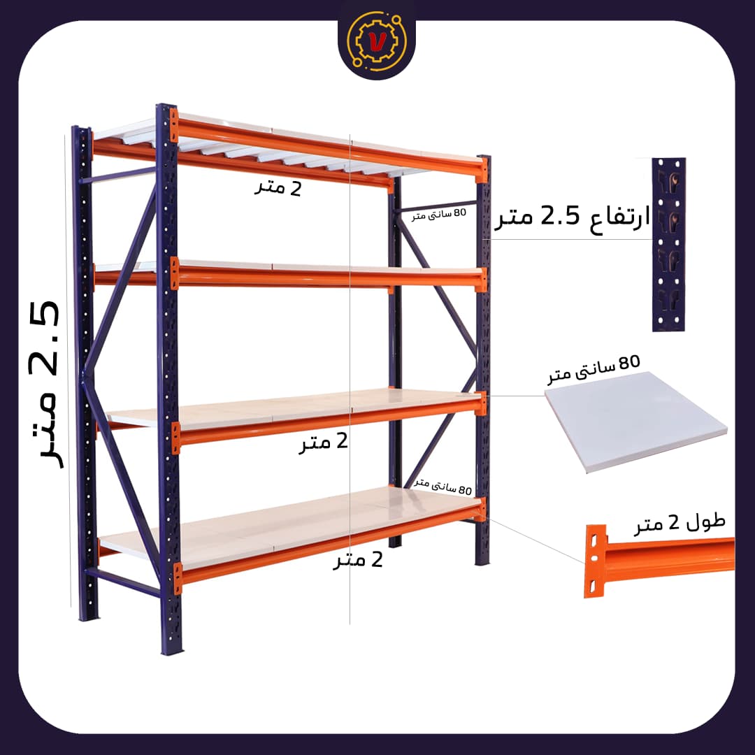 قفسه ایزی راک ارتفاع 2.5 متر عرض 2 متر 4 طبقه عمق 80