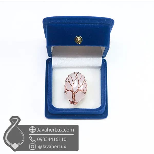 انگشتر رز کوارتز صورتی اصل طرح درخت زندگی _ کد : 401009 — تصویر ۵