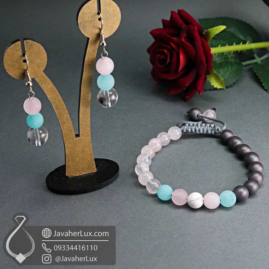 ست دستبند و گوشواره سنگ ماه تولد فروردین _ کد 401007
