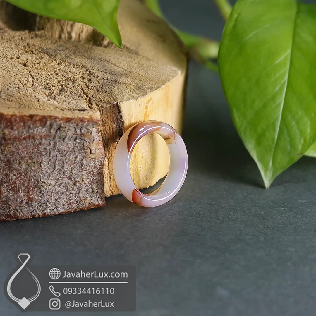 حلقه سنگی عقیق سلیمانی دو رنگ خاص و زیبا _ کد 401003 — تصویر ۹