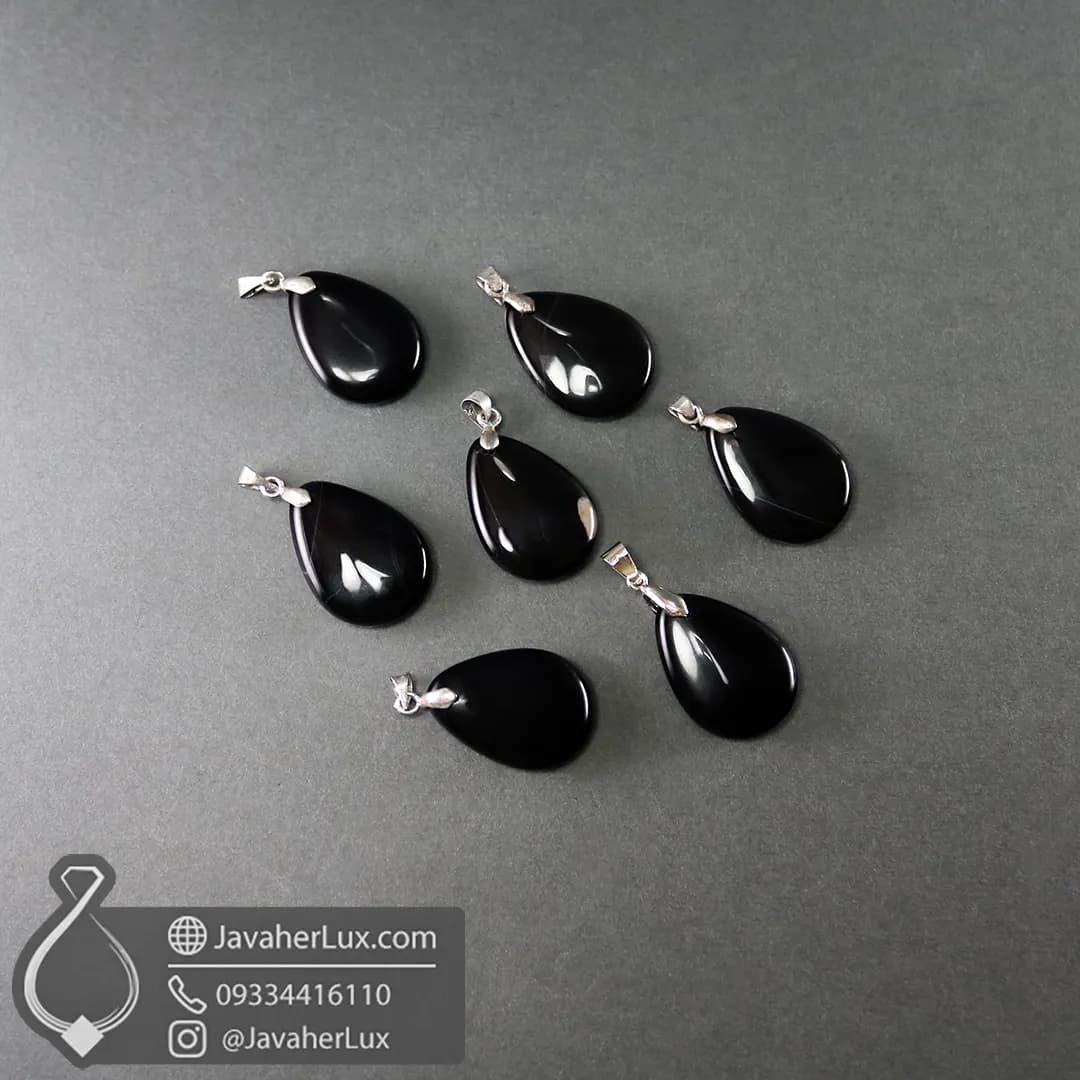 گردنبند سنگ عقیق سیاه تراش اشکی _ کد : 400995 — تصویر ۱۱
