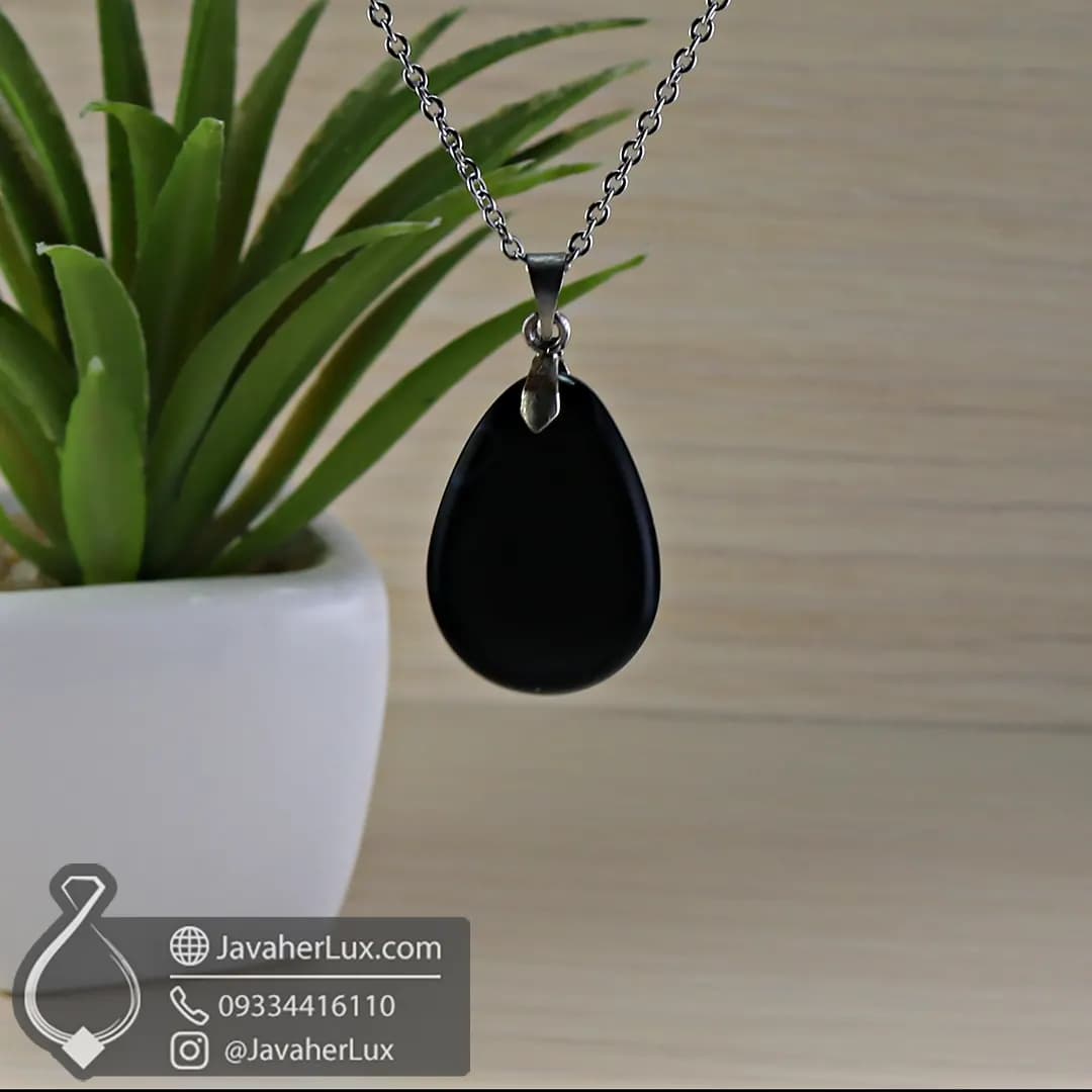 گردنبند سنگ عقیق سیاه تراش اشکی _ کد : 400995 — تصویر ۹