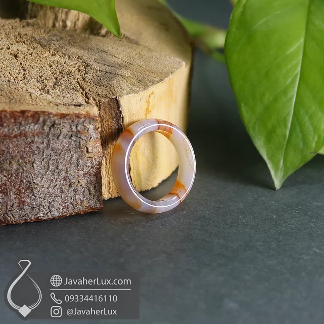 حلقه سنگی عقیق سلیمانی سفید نارنجی _ کد 400989 — تصویر ۸