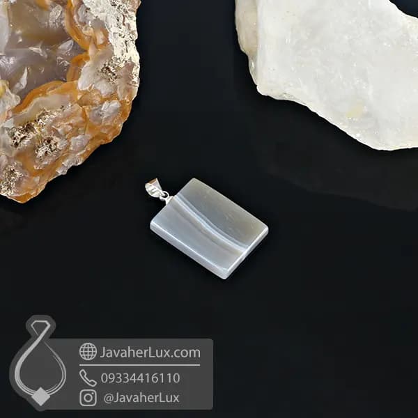 گردنبند عقیق سلیمانی خاکستری _ کد : 400987 — تصویر ۳