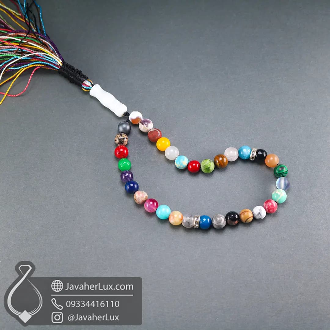 تسبیح احجار الشفا سنگ درمانی 7 چاکرا جواهر لوکس Ahjar Al-Shifa Tasbih _ کد 500089 — تصویر ۱۲