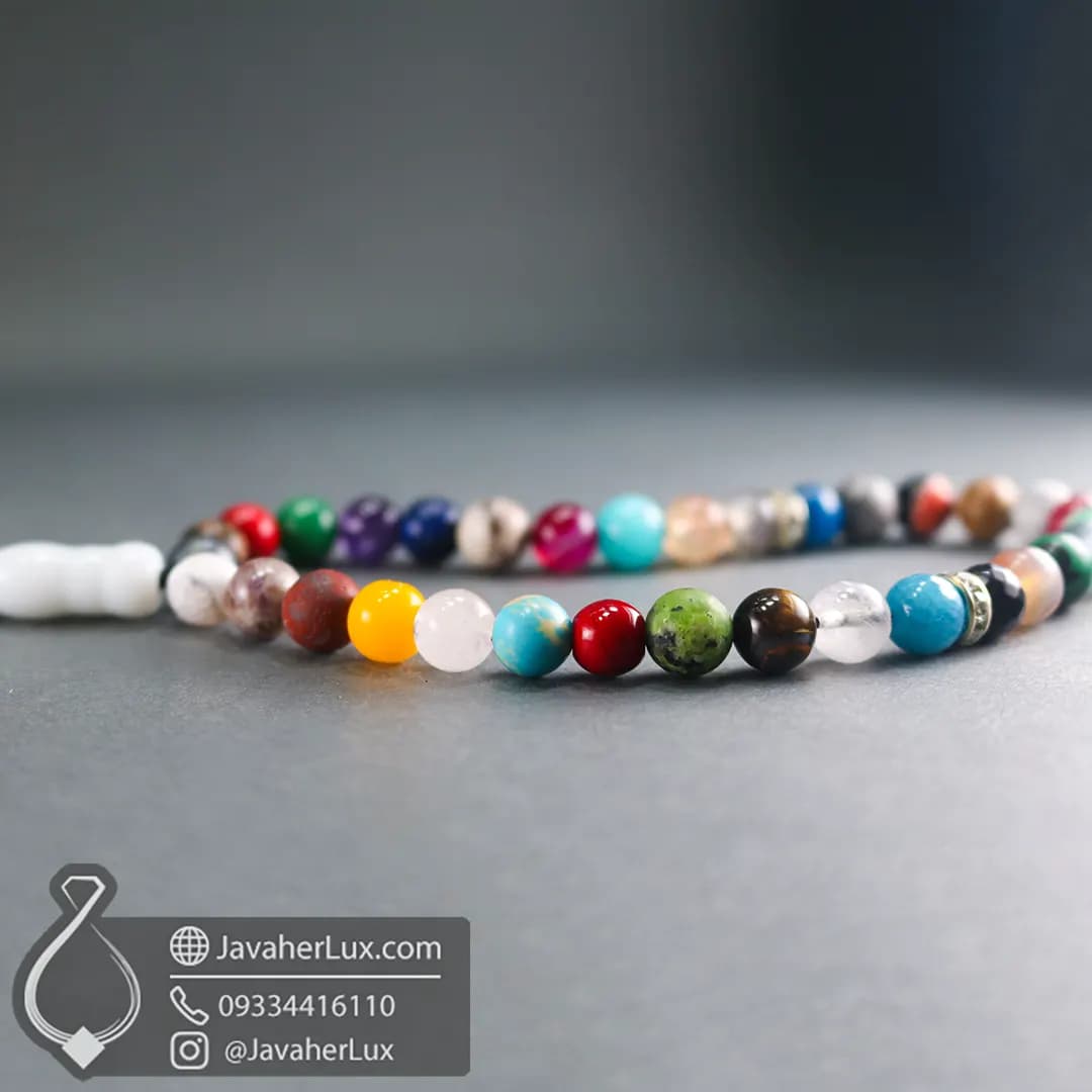 تسبیح احجار الشفا سنگ درمانی 7 چاکرا جواهر لوکس Ahjar Al-Shifa Tasbih _ کد 500089 — تصویر ۵