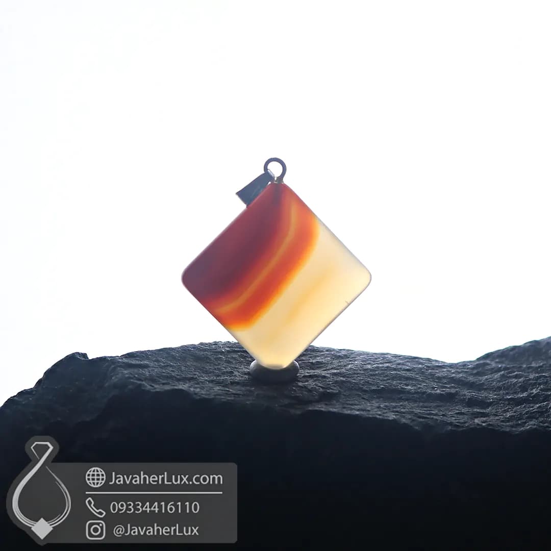 گردنبند سنگ کارنلین تراش مربع دو رنگ طبیعی _ کد 400973 — تصویر ۵