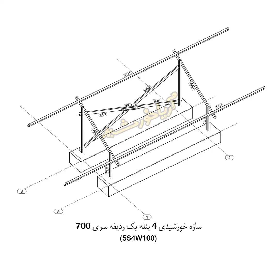 سازه خورشیدی 4 پنله یک ردیفه گالوانیزه گرم سری 700 کد5
