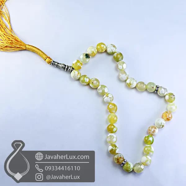 تسبیح عقیق زرد برفی 33 دانه تراش دار _ کد : 500087 — تصویر ۵