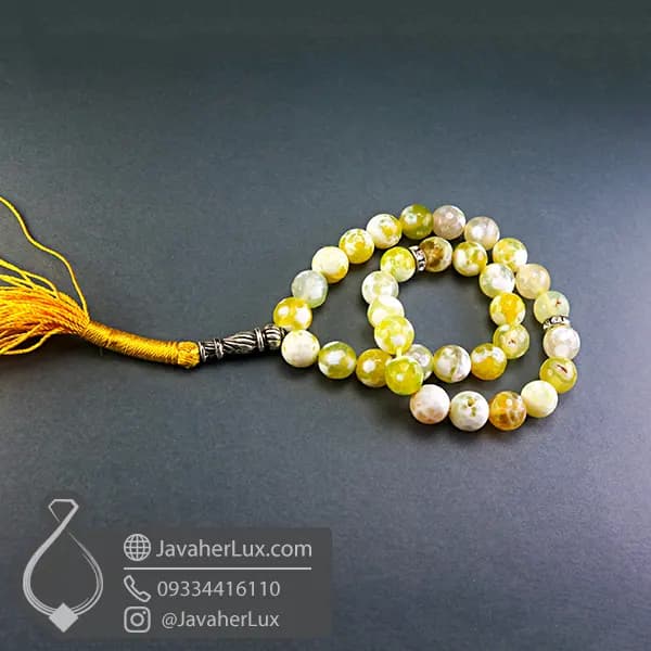 تسبیح عقیق زرد برفی 33 دانه تراش دار _ کد : 500087 — تصویر ۴