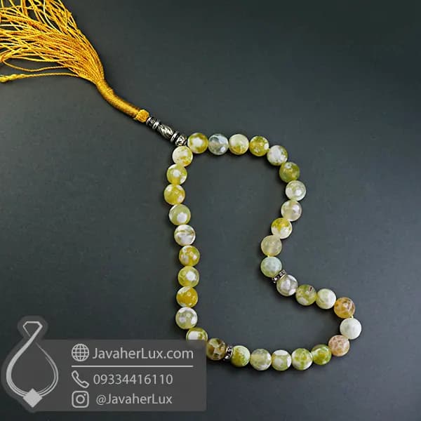 تسبیح عقیق زرد برفی 33 دانه تراش دار _ کد : 500087