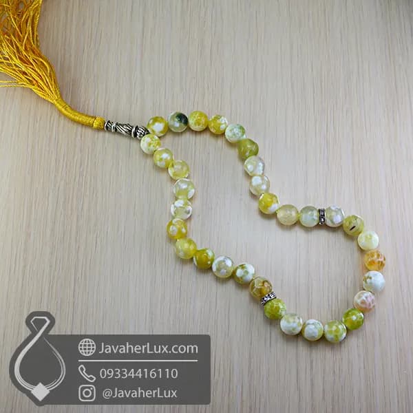تسبیح عقیق زرد برفی 33 دانه تراش دار _ کد : 500087 — تصویر ۷
