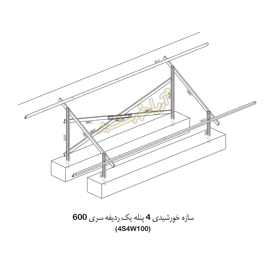 سازه خورشیدی 4 پنله یک ردیفه گالوانیزه گرم سری 600 کد4