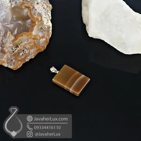 گردنبند عقیق طبیعی قهوه ای سلیمانی اصل _ کد : 400950 — تصویر ۲