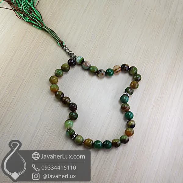 تسبیح عقیق خزه طبیعی 33 دانه تراش دار مدل ویلو _ کد 500085 — تصویر ۷