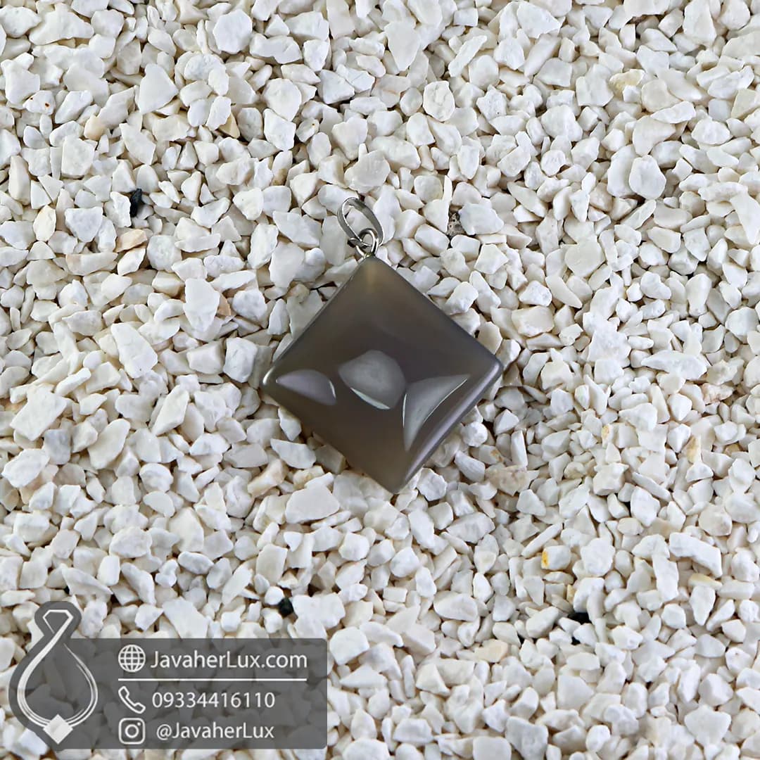 گردنبند سنگ عقیق تراش مربع مدل پلوار _ کد 400862 — تصویر ۲
