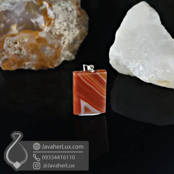 گردنبند عقیق قرمز طبیعی سلیمانی تراش مستطیل _ کد : 400939