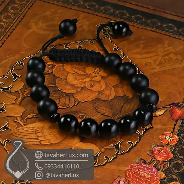 دستبند مهره سنگی عقیق سیاه بافت کشویی _ کد : 400937 — تصویر ۱۲