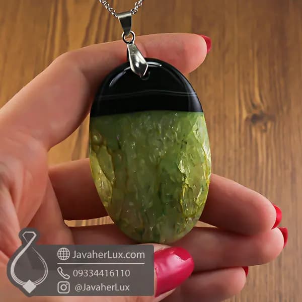 گردنبند ژئود کوارتز سبز طبیعی زیبا دشت _ کد : 400934 — تصویر ۵