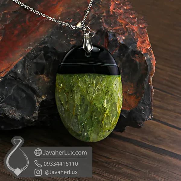 گردنبند ژئود کوارتز سبز طبیعی زیبا دشت _ کد : 400934 — تصویر ۶