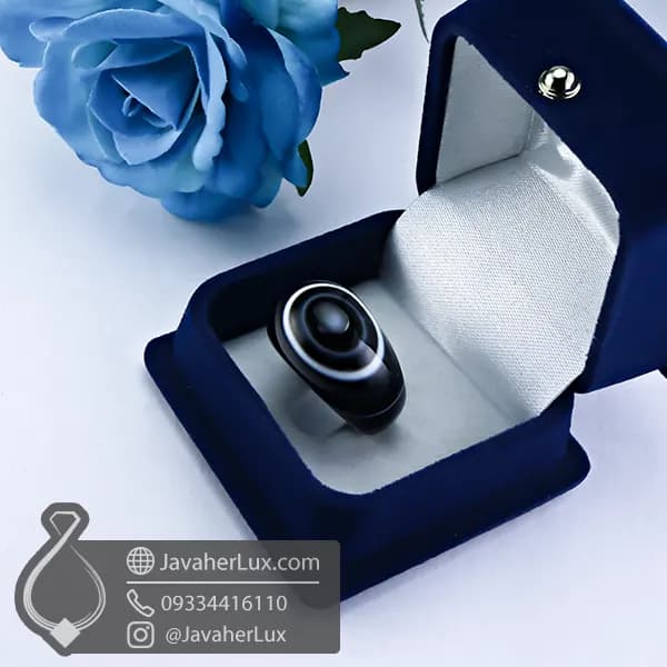 انگشتر تمام سنگ عقیق چشمی سیاه و سفید _ کد : 400928 — تصویر ۷