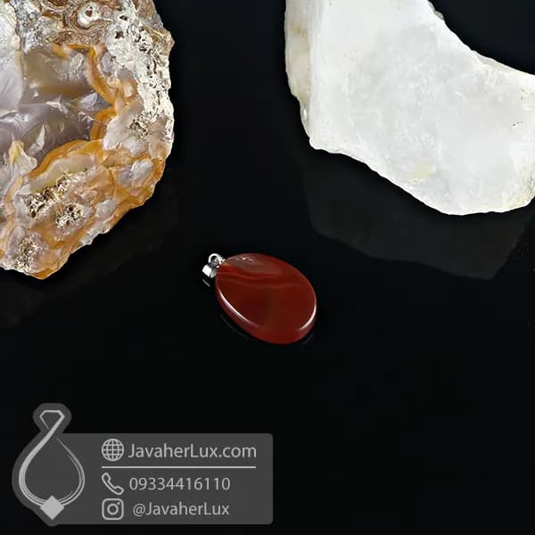 گردنبند کارنلین طبیعی ژئود دار مدل استاتیرا _ کد 400860 — تصویر ۳