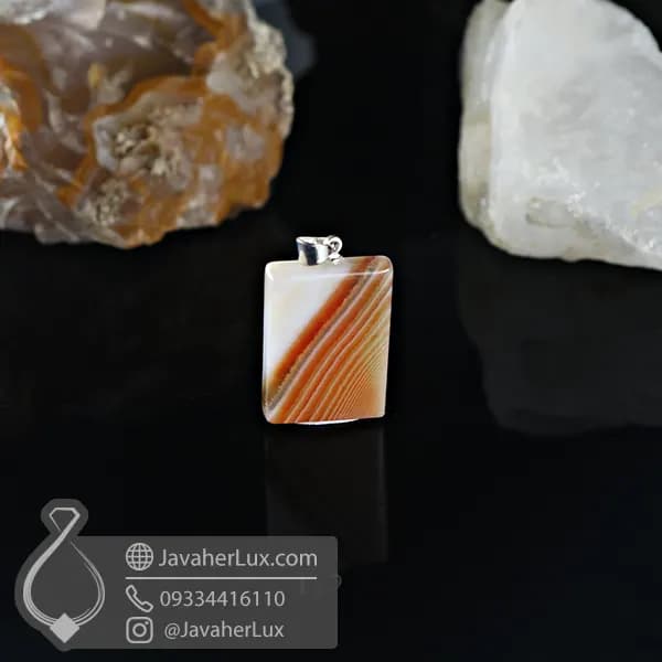 گردنبند سنگ عقیق طبیعی سلیمانی قرمز تراش مستطیل _ کد : 400927