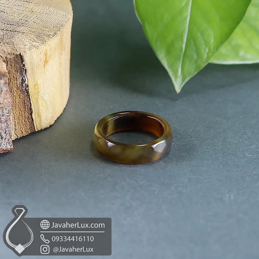 حلقه سنگی عقیق قهوهای مدل بزمان _ کد 400922 — تصویر ۱۱