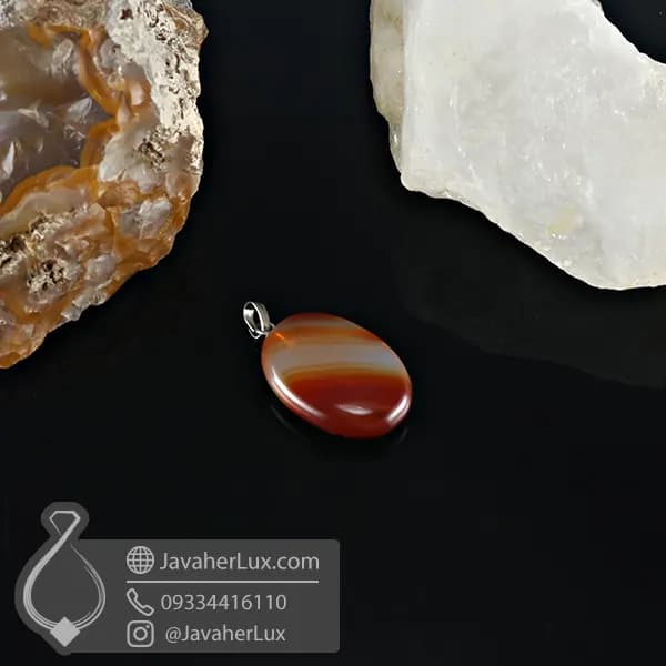 مدال عقیق طبیعی کارنلین مپل _ کد 400854 — تصویر ۳