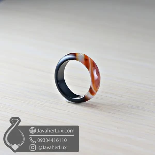 حلقه سنگی عقیق قرمز مشکی بوتسوانا تراش دار _ کد : 400837