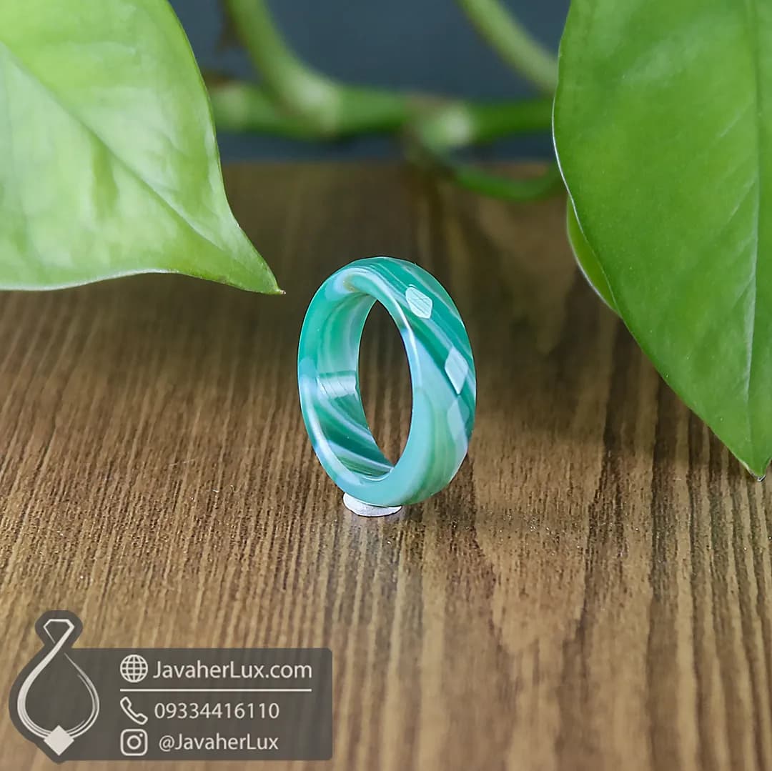 حلقه سنگی عقیق سبز سلیمانی مدل چالون _ کد 400834 — تصویر ۸