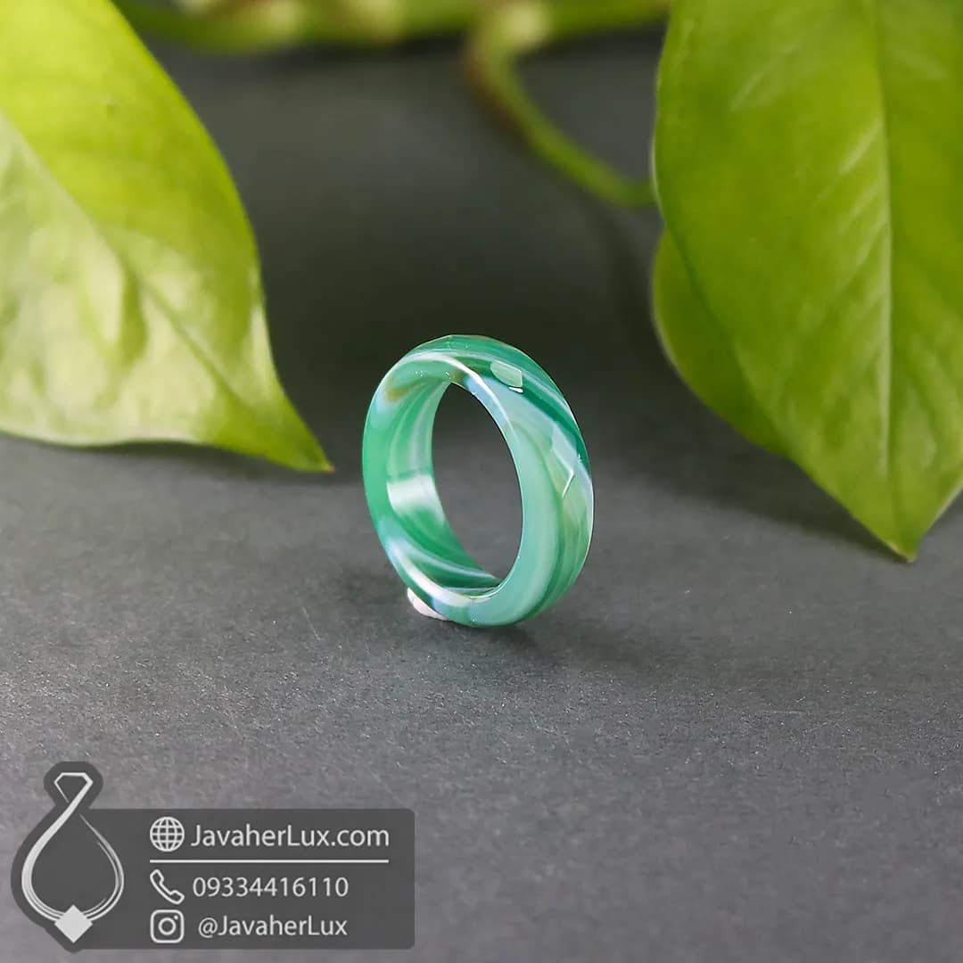 حلقه سنگی عقیق سبز سلیمانی مدل چالون _ کد 400834 — تصویر ۱۱
