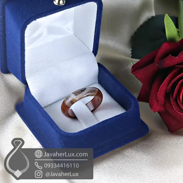 حلقه سنگی عقیق قهوه ای مدل کسرا _ کد : 400832 — تصویر ۲