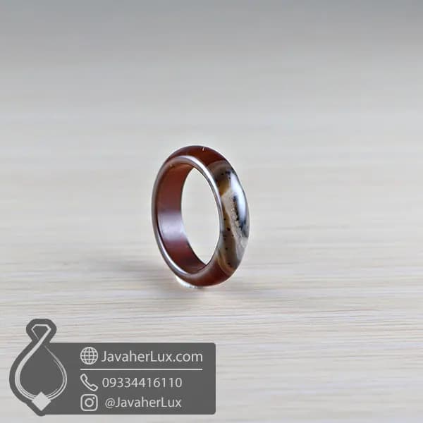 حلقه سنگی عقیق قهوه ای مدل کسرا _ کد : 400832 — تصویر ۳