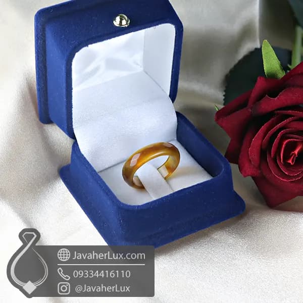 حلقه سنگی عقیق عسلی تراش مدل کندو _ کد : 400831 — تصویر ۳