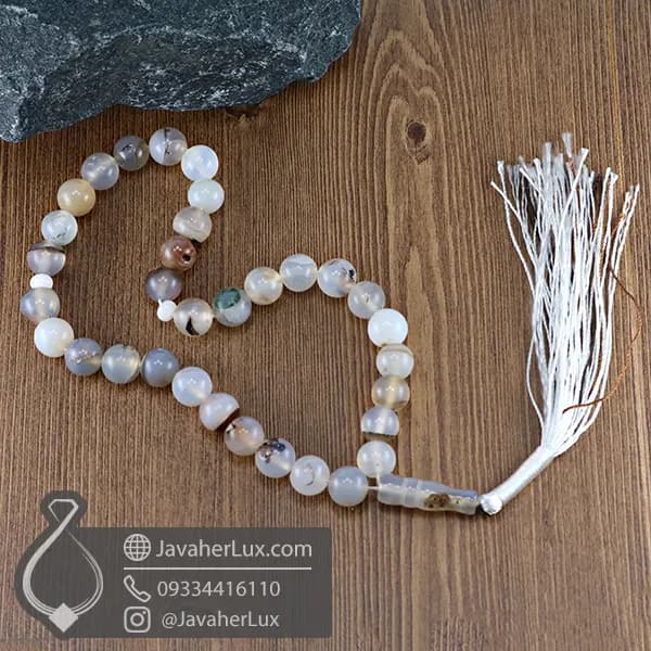 تسبیح عقیق شجری 33 دانه سنگ طبیعی دانه درشت _ کد : 500084 — تصویر ۷