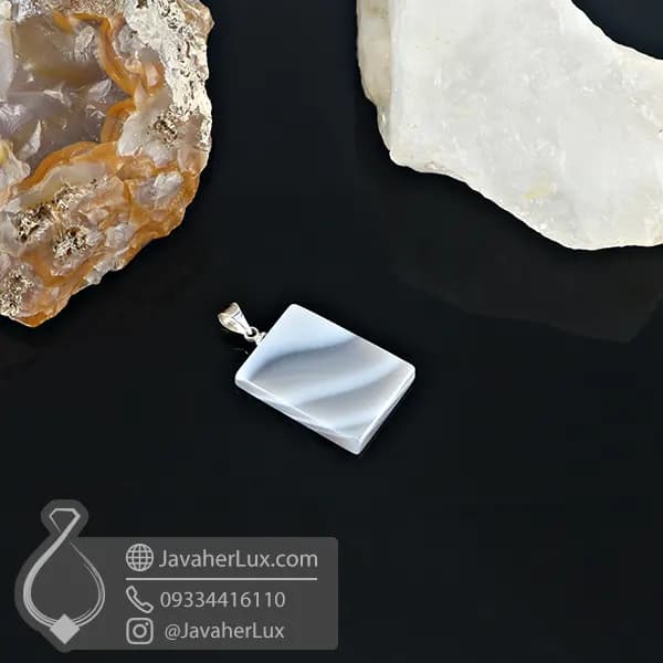 گردنبند سنگ عقیق سلیمانی خاکستری _ کد : 400907 — تصویر ۲
