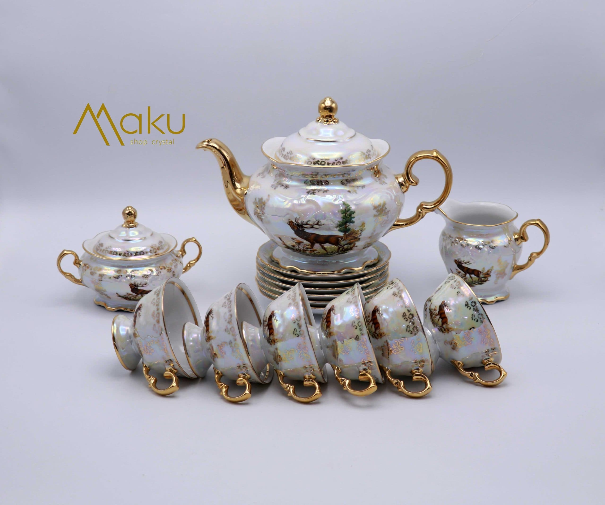 سرویس چایخوری ١٧ پارچه طرح گوزن سفید پورسلن(کارلسبد)