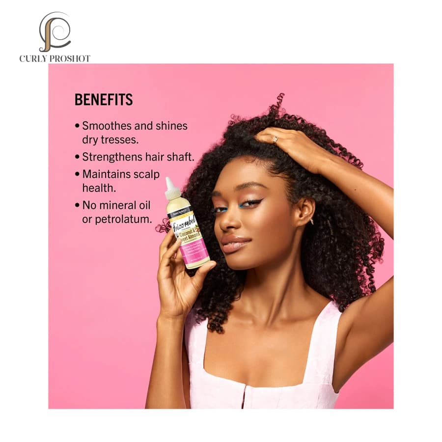 روغن کنترل قوی وز و لطیف کننده موهای فر بادام و نارگیل آنت جکیز Aunt Jackies Curls & Coils Frizz Rebel Coconut & Sweet Almond Natural Growth Oil Blend 118ml — تصویر ۶