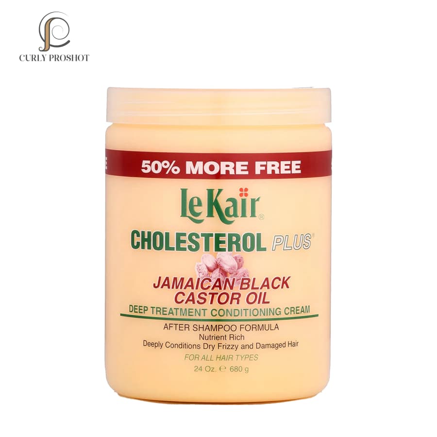 کلسترول داخل حمام احیای وز و ترمیم شکنندگی ساقه مو LeKair حجم 680 گرم LeKair Cholesterol Plus Jamaican Black Castor Oil Deep Treatment Conditioning Cream