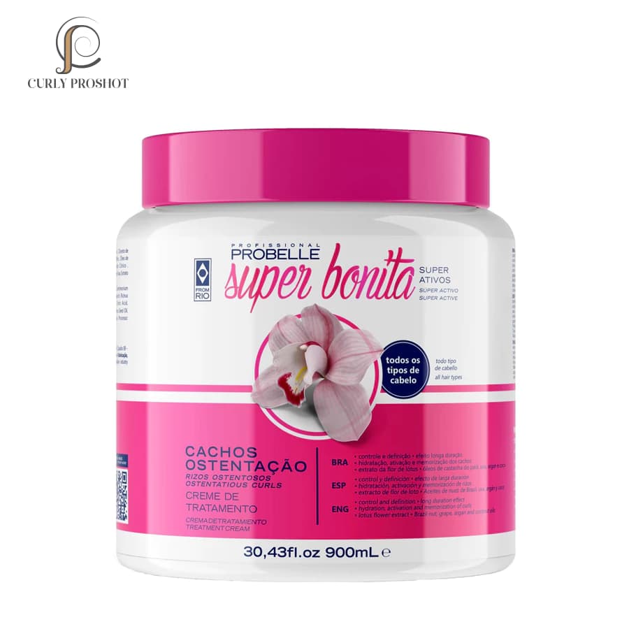 ماسک مو احیا و بازگردانی حالت موی فر و ضد وز قوی پروبل Probelle Super Bonita Cachos Ostentacao Creme de Tratamento 900ml — تصویر ۲