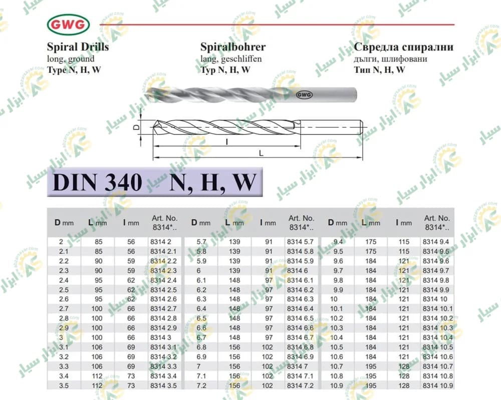 مته ته گرد HSS نیمه بلند GWG-8314 — تصویر ۳