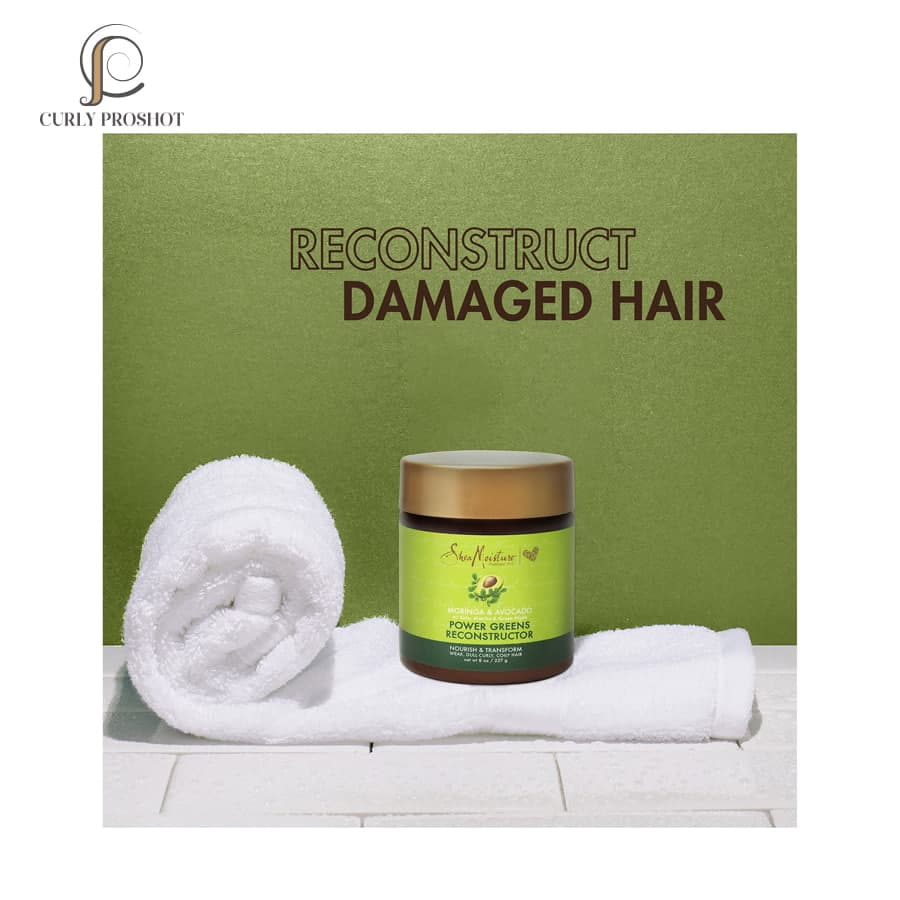 ماسک مو بازگردانی و بازسازی موی فر آووکادو و مورینگا شی مویسچر SheaMoisture Moringa & Avocado Power Greens Reconstructor 237ml — تصویر ۹