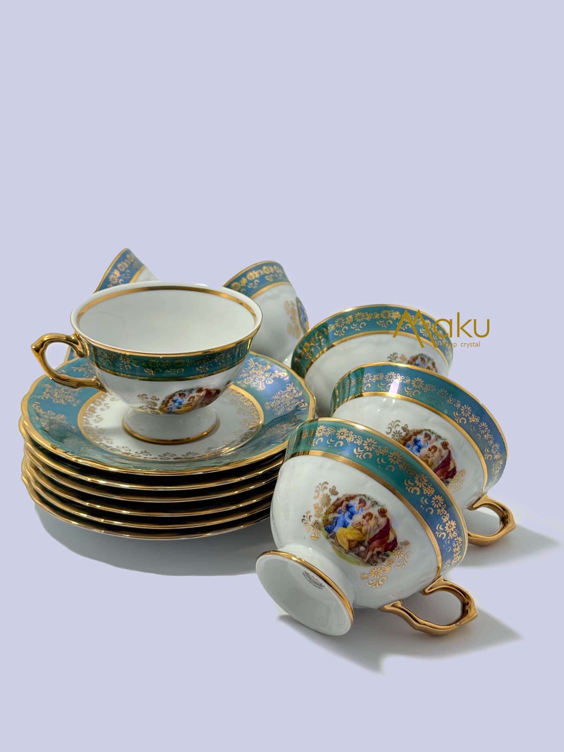 ست فنجان نعلبکی سبز سه دختر