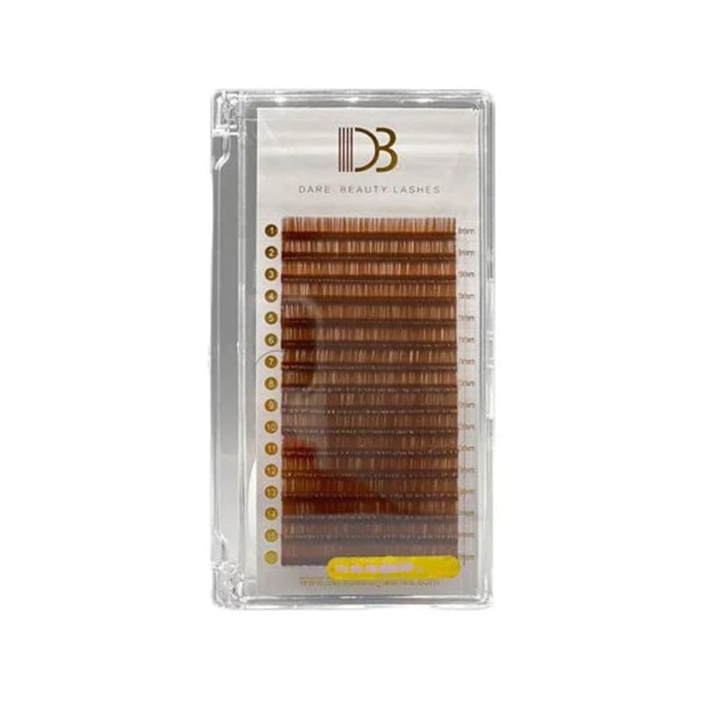 پالت مژه اکستنشن والیوم 16 لاین رنگی قهوه ای متوسط دی بی DB سایز میکس ضخامت 0.07 فر C — تصویر ۳