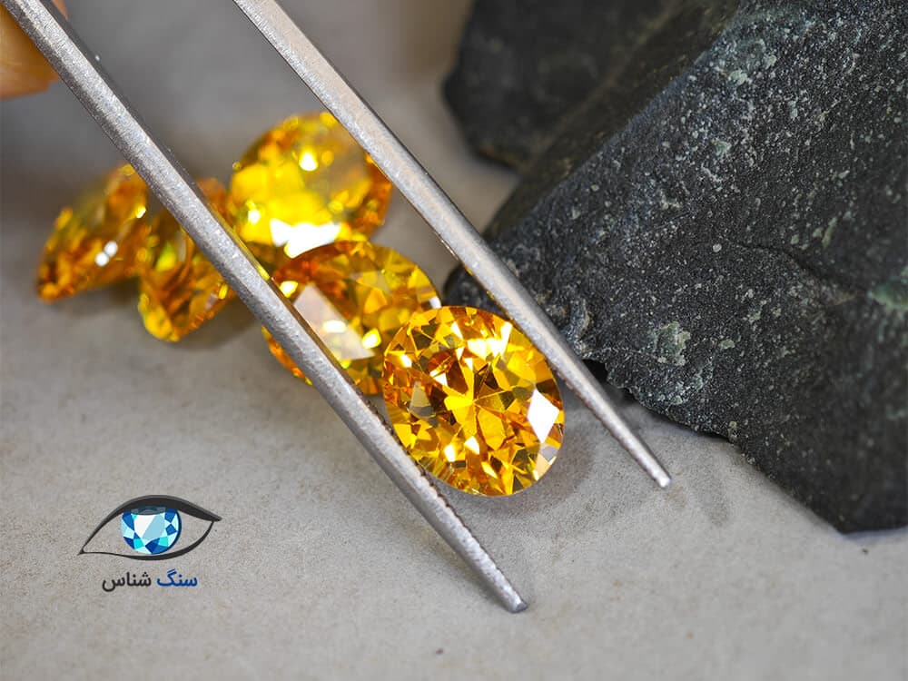 نگین کوبیک زیرکونیا زرد بیضی 9.5mm — تصویر ۳